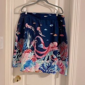 Fun! ModCloth sea life print skirt, 100% cotton, flared, lined, pockets! GUC